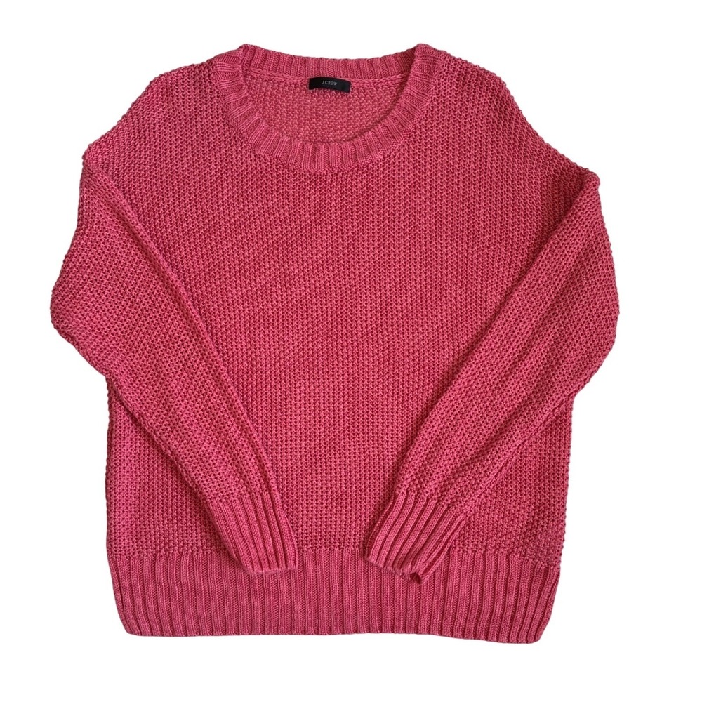 J.Crew Crewneck Beach Sweater Womens L Pink 100% Linen Open Knit Relaxed